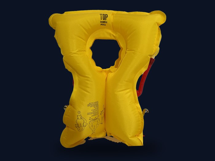 TSO-C13f adult/child inflatable life vest with dual chambers, oral inflation tubes and locator light
